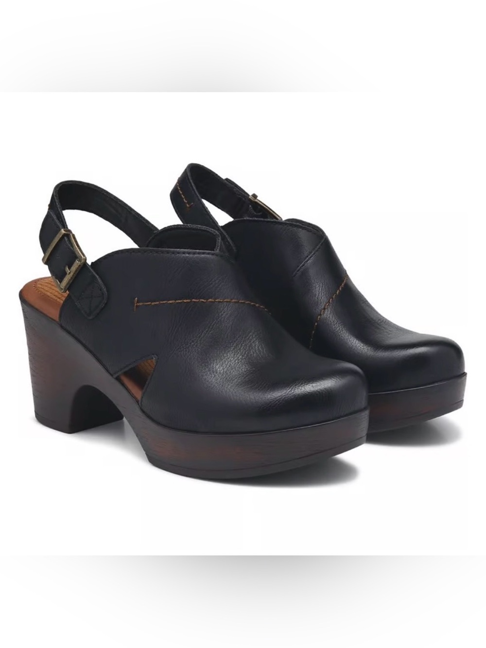 BOC Cecilia Black Faux-Leather Slingback Platform Clogs 8